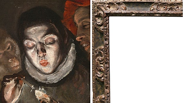 A la izquierda, 'Una fábula', del Greco. A la derecha, su marco