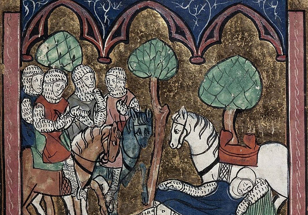 Escena medieval de caballería