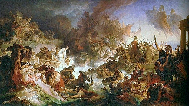 La batalla de Salamina, óleo sobre tela pintado en 1868 por Wilhelm von Kaulbach