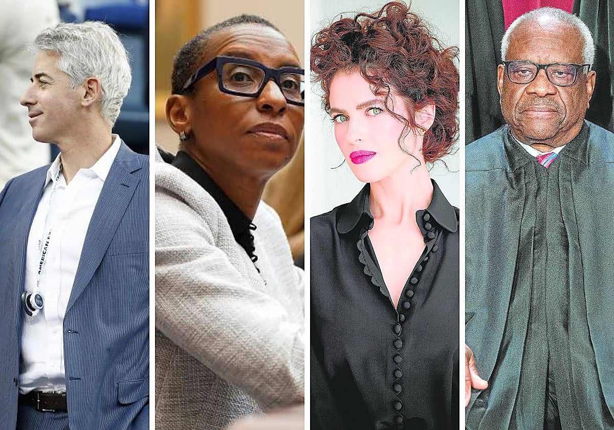 De izquierda a derecha, Bill Ackman, Cladudine Gay, Clarence Thomas y Neri Oxman