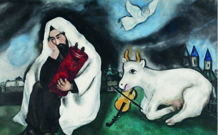 Imagen principal - Arriba, 'Soledad',Museo de Arte de Tel Aviv. Donación del artista. Sobre estas líneas, a la izquierda, 'Campesino ruso / El hombre con la Torá en la nieve'. Detalle. Coleción Sisters «L». A la derecha, 'Rabino de blanco y negro / Judío rezando'. Art Institute, Chicago