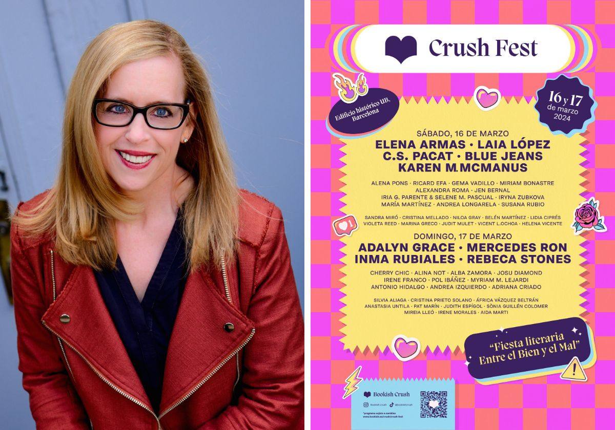 Karen M. McManus junto al cartel del Crush Fest