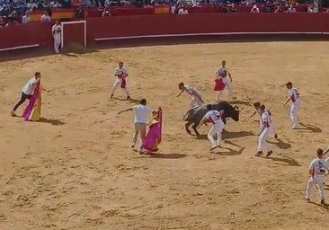 Terrorífica cogida del recortador Aarón Grande en la Feria de Fallas con un toro de Adolfo Martín