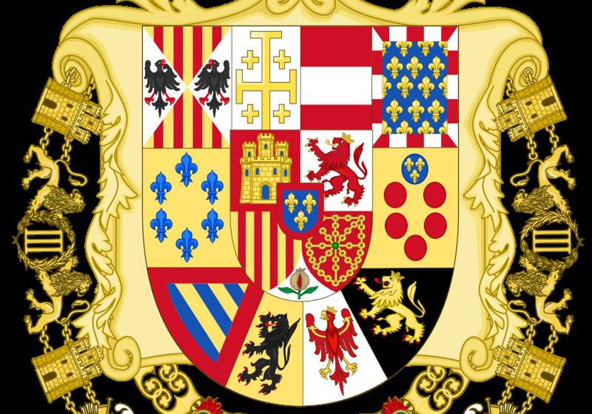 Armas grandes de Alfonso XIII de 1931, que incluyen el reino de Jerusalén, con la reforma de Elías Tormo