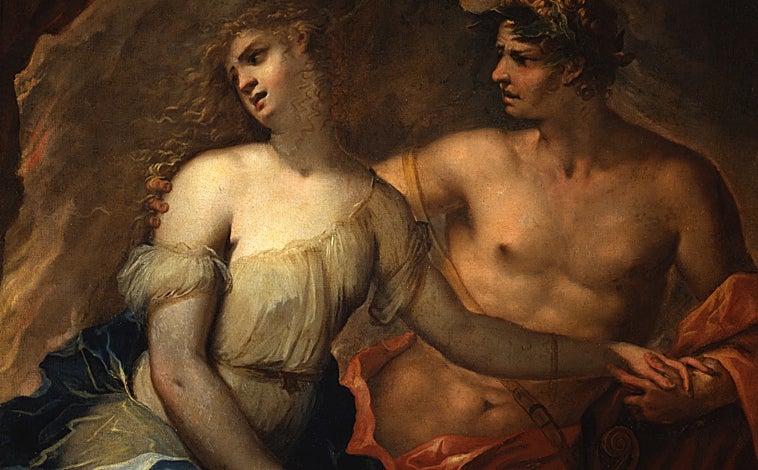Imagen principal - De arriba abajo, ' 'Orfeo y Eurídice', de Federico Cervelli; 'La Justicia y la Paz', de Il Padovanino; y 'La sera' (detalle), de Sebastiano Ricci