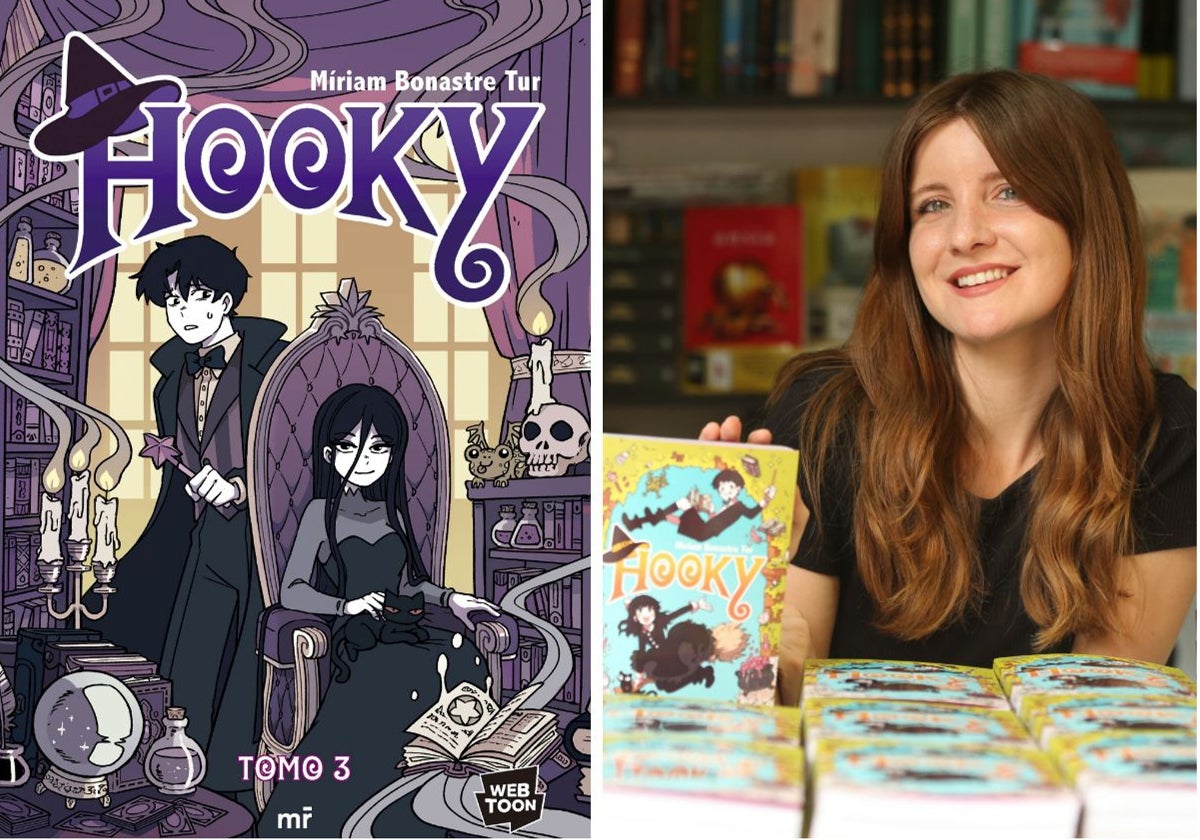 Portada de la tercera y última entrega de 'Hooky' junto a una imagen de su autora, Míriam Bonastre