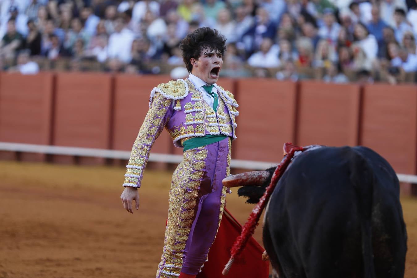 Un momento de la novillada de este domingo, 5 de mayo, en la plaza de la Maestranza de Sevilla