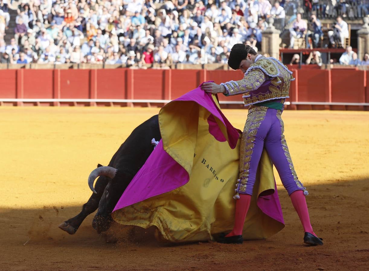 Un momento de la novillada de este domingo, 5 de mayo, en la plaza de la Maestranza de Sevilla