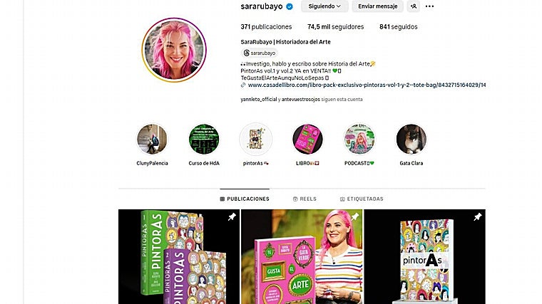 Perfil de la historiadora en IG, con más de 74.000 seguidores