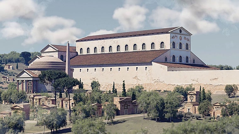 Recreación de la vista lateral de la primera basílica de San Pedro