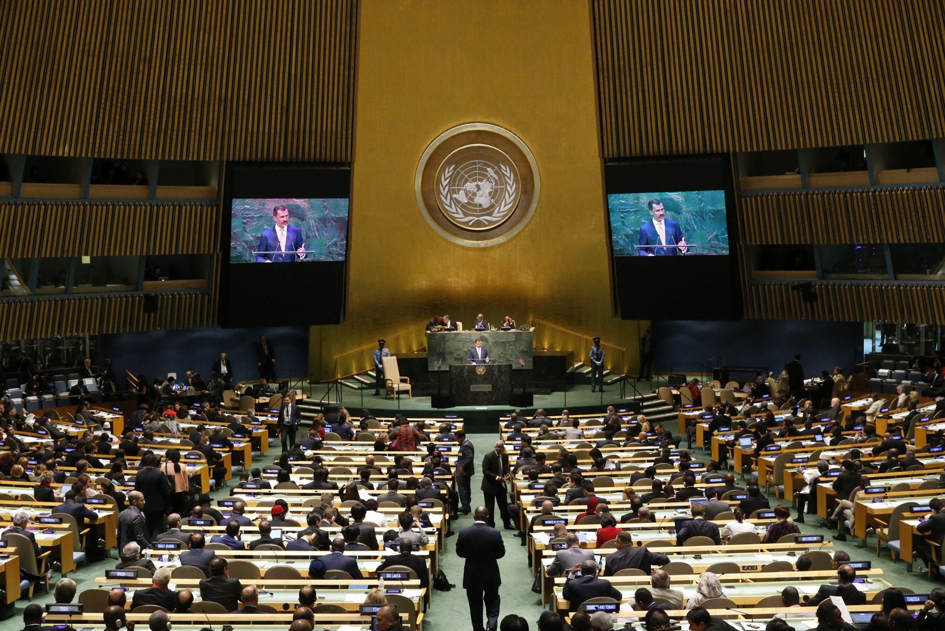 El rey Felipe VI durante su discurso en la 71º Asamblea General de Naciones Unidas