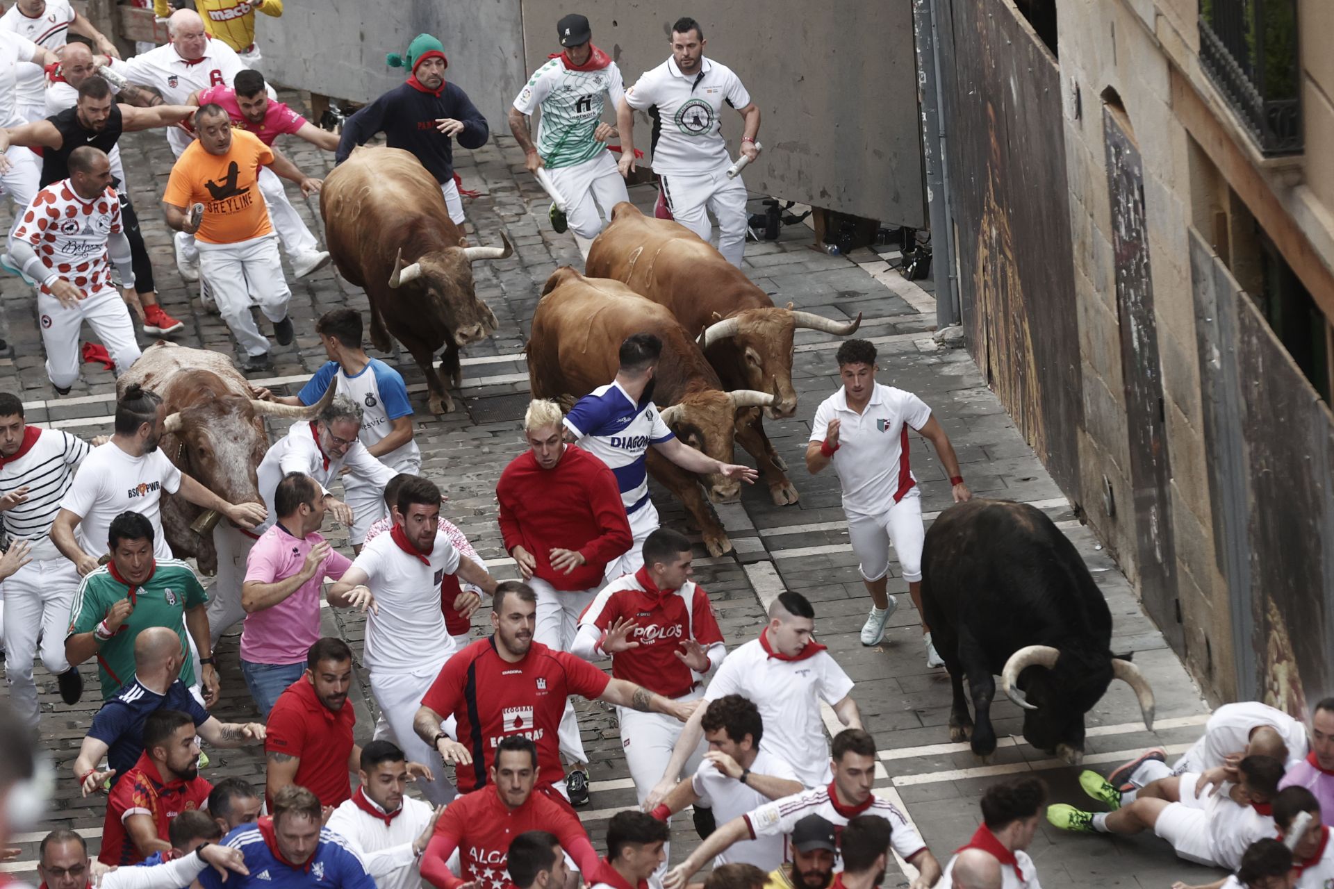 Corredores junto a los toros de Domingo Hernández