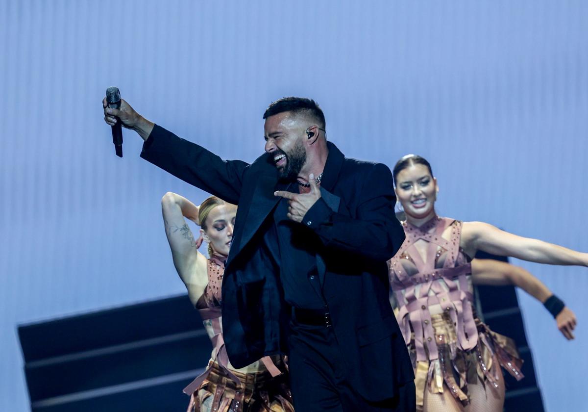 Ricky Martin, durante un instante del concierto en el WiZink Center.