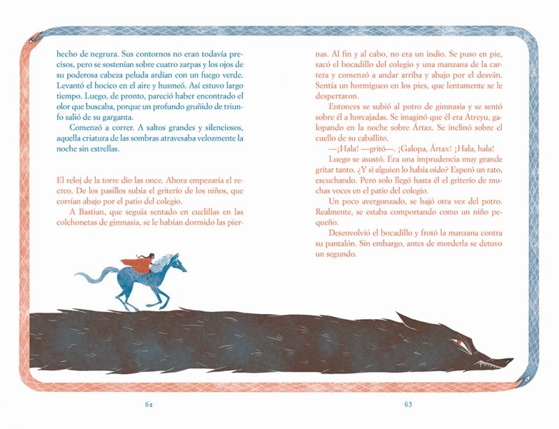 Una de las páginas de la reedición del clásico de Ende ilustrado por Ayesha L. Rubio, con las serpientes del Auryn usado por el escritor