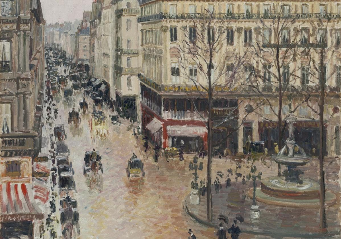 Detalle de 'Rue Saint-Honoré por la tarde. Efecto de lluvia', de Camille Pissarro