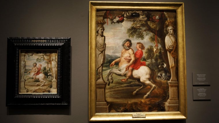 'La educación de Aquiles'. A la izquierda, boceto de Rubens (Museum Boijmans de Róterdam); a la derecha, una versión de taller del Prado