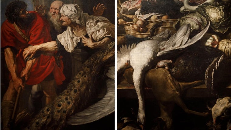 'Filopómenes descubierto', del Prado. A la izquierda, figuras pintadas por Rubens. A la derecha, los animales y alimentos, obra de Snyders