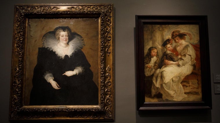 Dos obras inacabadas de Rubens. A la izquierda, 'María de Médici, Reina de Francia' (Prado). A la derecha, 'Hélène Fourment con sus hijos Clara-Johanna y Frans' (Louvre)