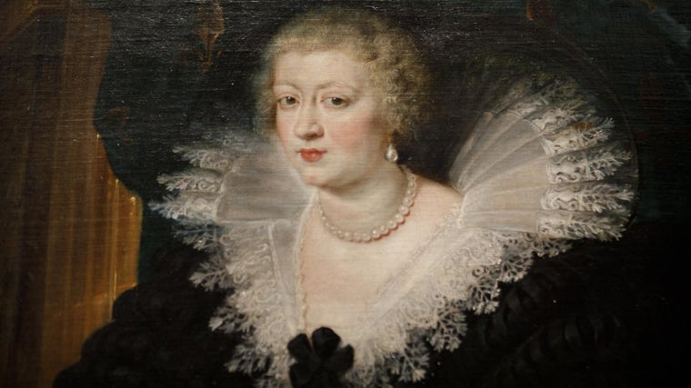 Detalle del retrato de Ana de Austria, Reina de Francia. Es un cuadro autógrafo de Rubens (museo del Prado). A su lado cuelga otro, de mayor tamaño, de una colección particular de Viena, que es copia de taller