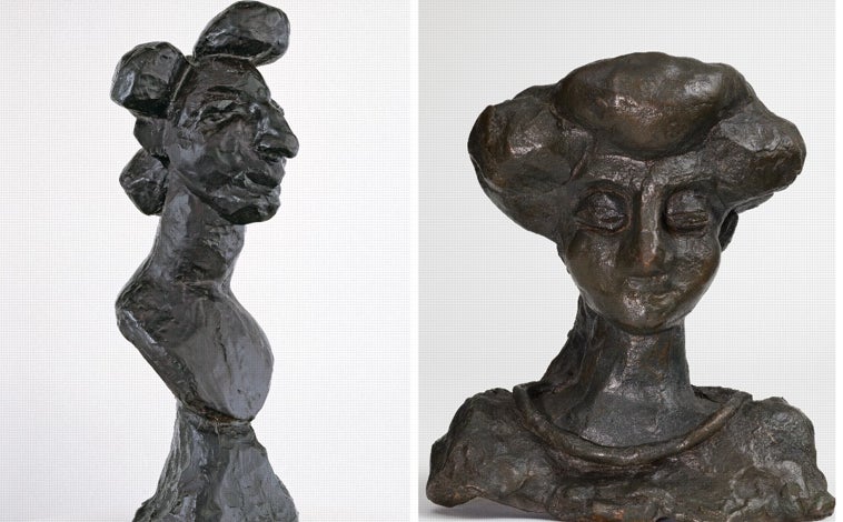 Imagen principal - Arriba, de izquierda a derecha, 'Jeannette IV', 1911, Museo d'Orsay, París, y 'Cabeza con collar (Marguerite)', 1907, Museo d'Orsay, París. Sobre estas líneas, de izquierda a derecha, 'Desnudo de pie muy arqueado', 1906, Museo d'Orsay, París; 'Crucifijo de altar. Capilla del Rosario de Vence', 1949, Museo Matisse de Niza, y 'Rama de hiedra', 1916. Kunsthaus de Zúrich