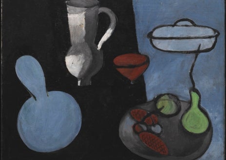 Imagen secundaria 1 - Arriba, 'Oceanía, el cielo' (1946-1947), de Matisse. Museo Matisse, Niza. Sobre estas líneas, a la izquierda, 'Las calabazas' (1915-1916), de Matisse. MoMA, Nueva York. A la derecha, 'Naturaleza muerta. Interior rojo de Venecia' (1946). Museos Reales de Bellas Artes de Bélgica, Bruselas
