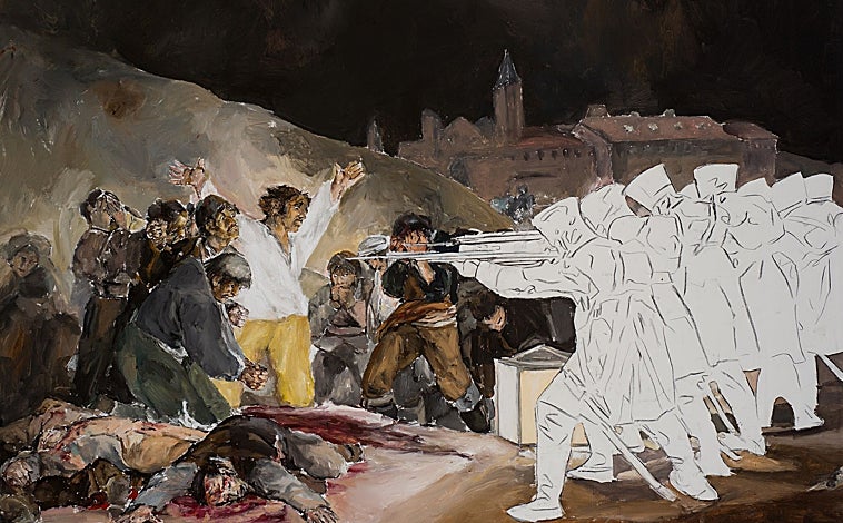 Imagen principal - En las imágenes, algunos de los lienzos de Santiago Ydáñez presentes en su muestra del CEART