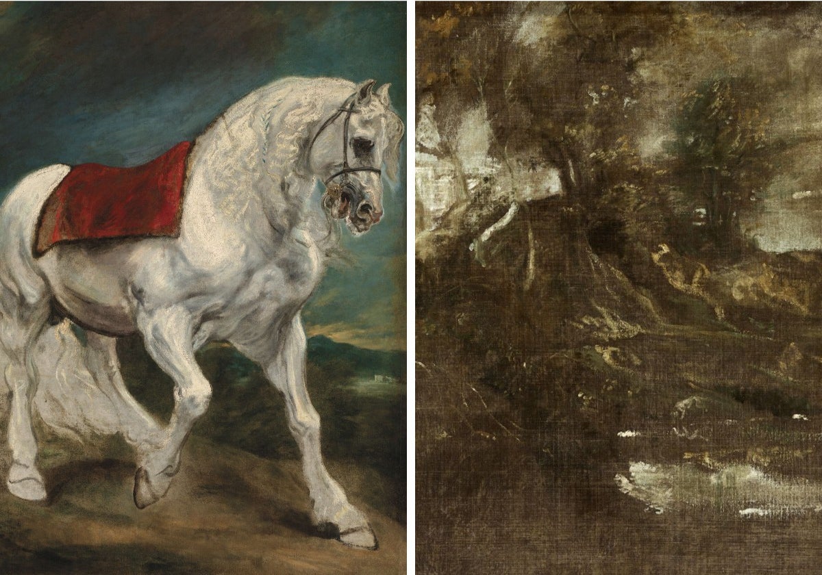 A la izquierda, 'Caballo andaluz', de Van Dyck. A la derecha, el paisaje que se ha descubierto en el reverso