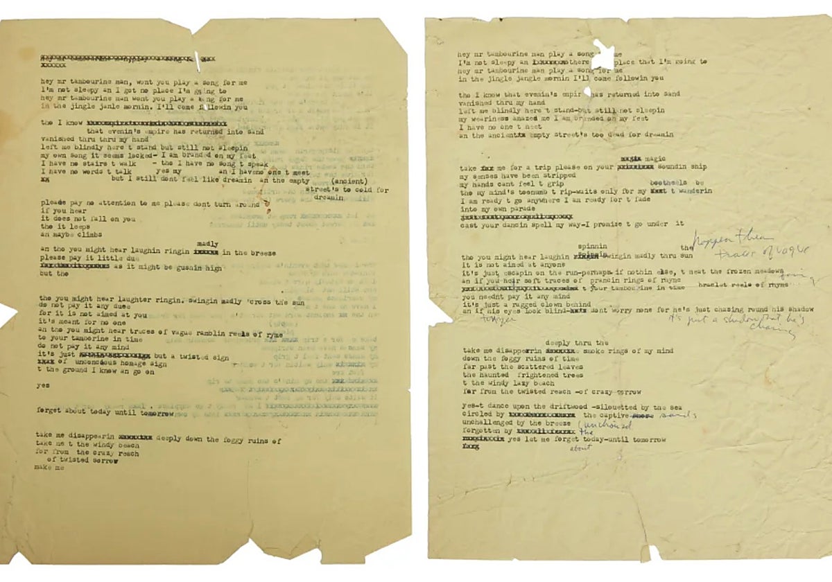 La letra mecanografiada de 'Mr. Tambourine Man'