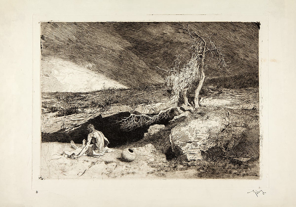 'Anacoreta' (1869), aguafuerte de Mariano Fortuny Marsal. Calcografía Nacional