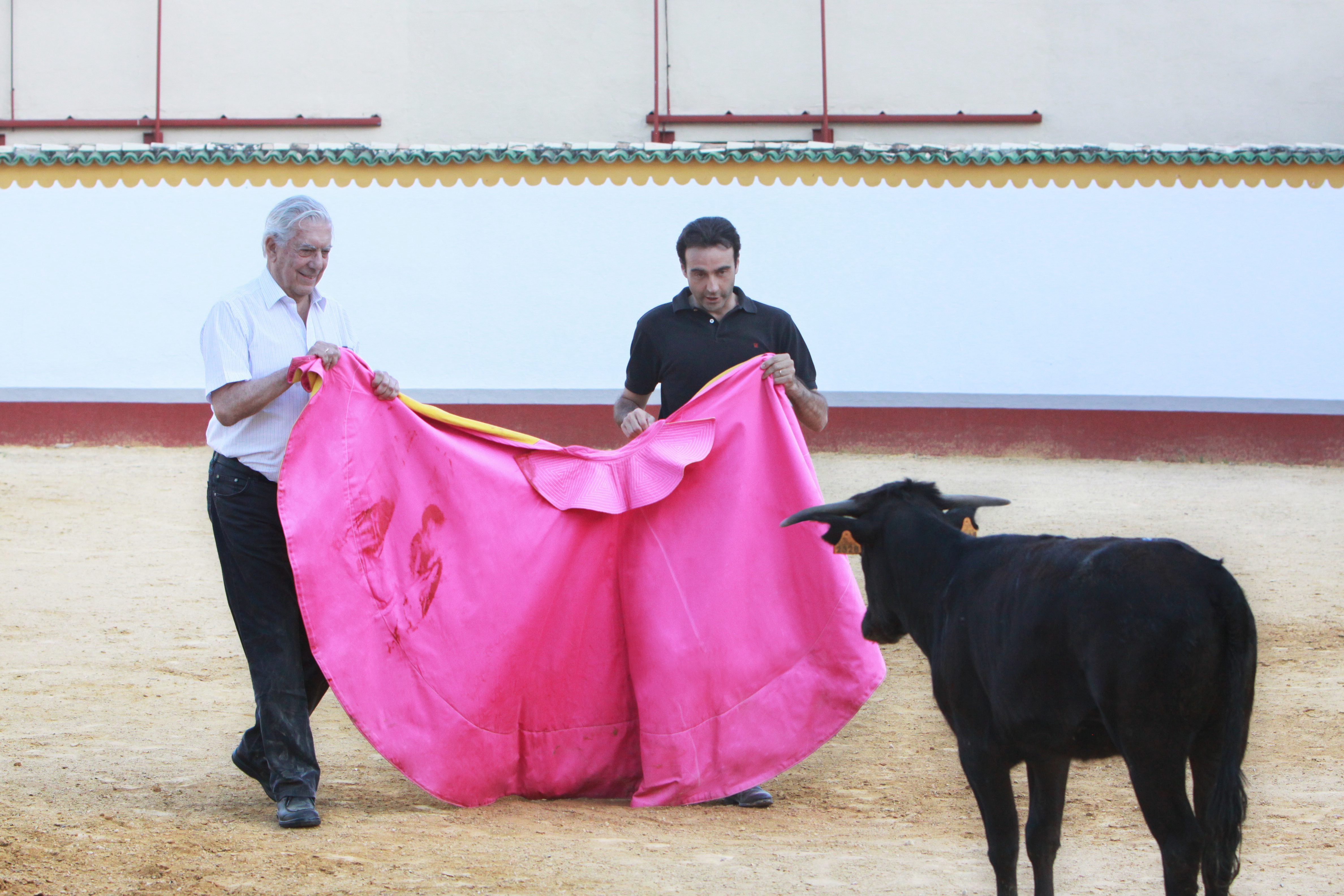 Enrique Ponce toreando con Mario Vargas Llosa en junio de 2013
