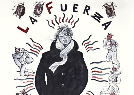 Imagen secundaria 1 - De arriba abajo, 'Bonjour', lienzo de 2017; '¿Es el Apocalipsis? Dile que pase', novela digital de 2013; y 'Tiempos raros', obra reciente