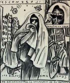 Imagen secundaria 2 - De arriba abajo, 'Bonjour', lienzo de 2017; '¿Es el Apocalipsis? Dile que pase', novela digital de 2013; y 'Tiempos raros', obra reciente