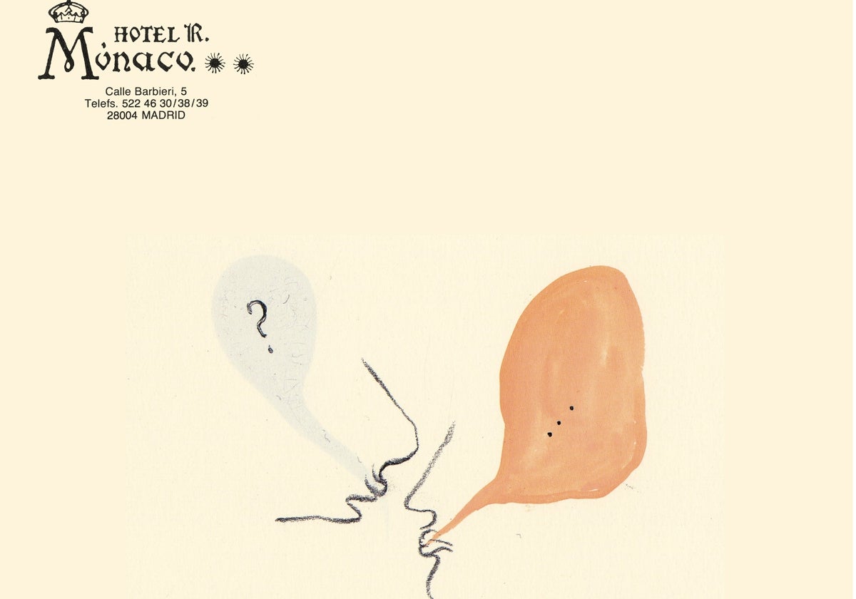 Dibujo sobre un folio del Hotel Mónaco, de Madrid