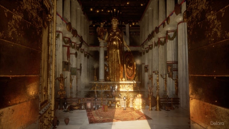 Recreación del interior del Partenón iluminado por el sol