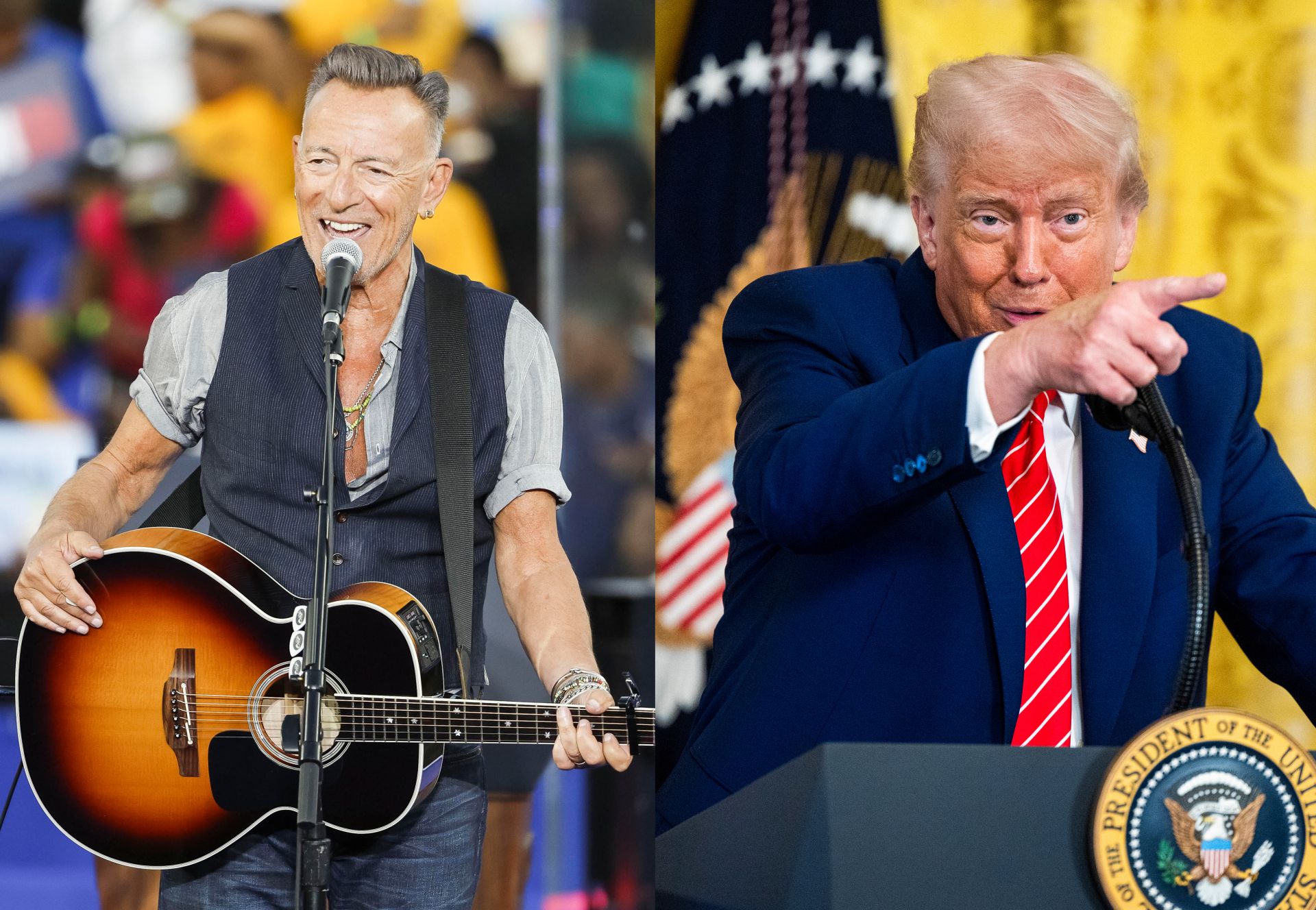 Combo de fotografías de archivo donde aparecen el músico Bruce Springsteen y el presidente de Estados Unidos, Donalds Trump.