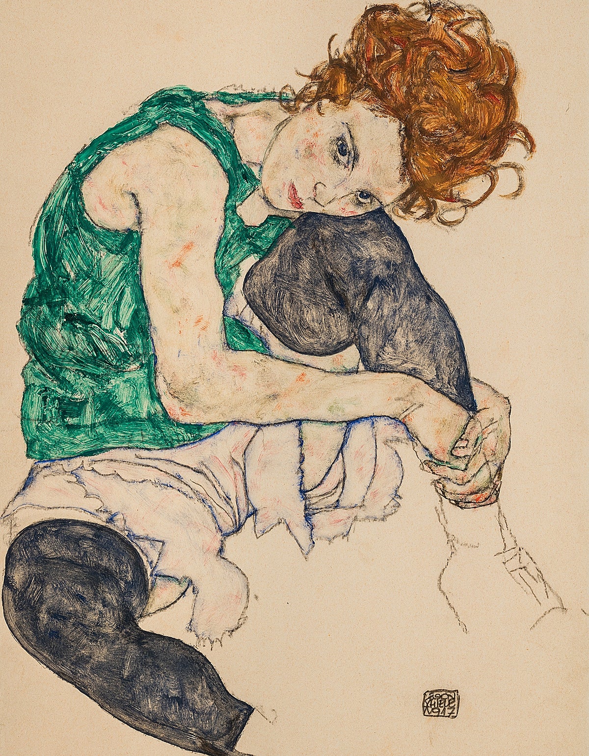 Egon Schiele. 'Mujer sentada con rodilla doblada', 1917