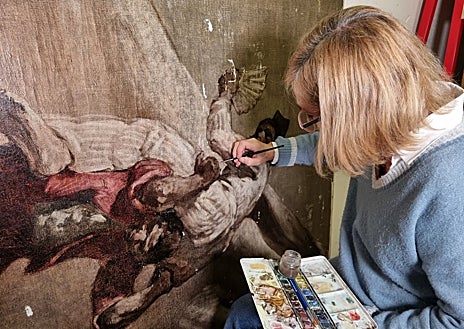 Imagen secundaria 1 - Trabajos de conservación y restauración en 'Las bodas de Camacho' de Sert 