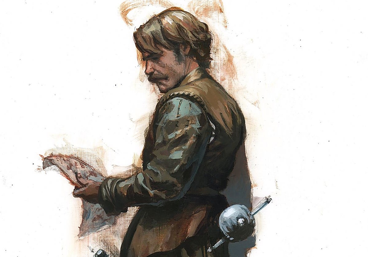 Alatriste lee el mensaje con su próxima misión, visto por el ilustrador Daniel Parra