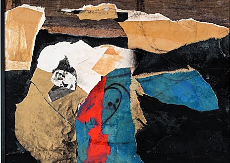 Imagen secundaria 1 - Detalle de 'A antoni Gaudí', de 1968; 'Grand collage', de 1983; y detalle del cartel '¿Y ahora qué?', de 1934