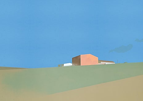 Imagen secundaria 1 - De arriba abajo, los lienzos 'Llegando al valle'; 'Pared naranja' y 'Verano', de la última muestra de Chema Peralta en Madrid