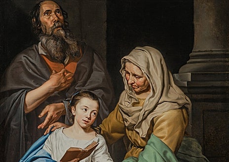 Imagen secundaria 1 - Arriba, 'Dos niñas como Santa Inés y Santa Dorotea', c. 1655. Museos Reales de Bellas Artes de Amberes. Sobre estas líneas, a la izquierda, 'La educación de la Virgen', 1656. Detalle. Colección privada. A la derecha, 'Retrato de Martino Martini', 1654. The Klesch Collection, London