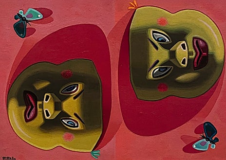 Imagen secundaria 1 - Arriba, 'Sorpresa del trigo', colección particular. Sobre estas líneas, a la izquierda, 'Máscaras. Naranja y limón', colección particular, Santiago de Compostela. A la derecha, 'Naturaleza viva' del Malba, Buenos Aires