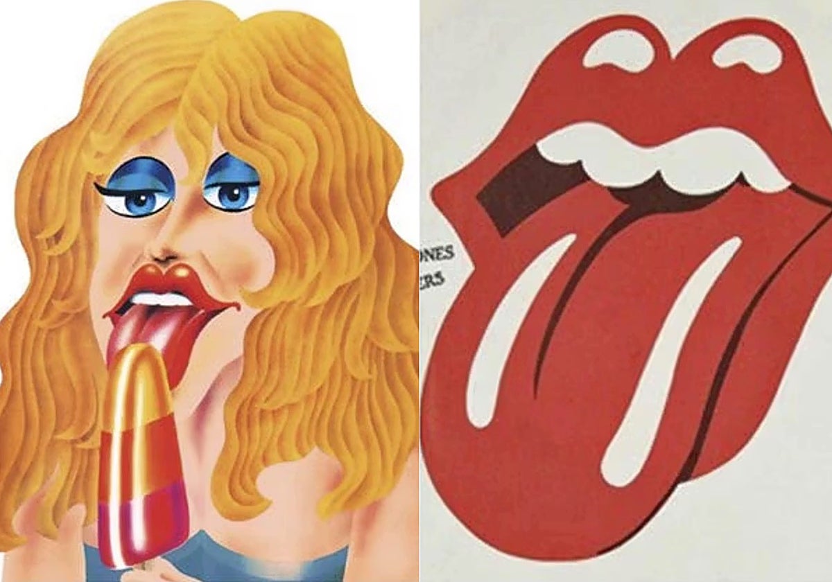 A la izquierda, una viñeta del libro 'Beatles Illustrated Lyrics'. A la derecha, el logo de los Rolling Stones