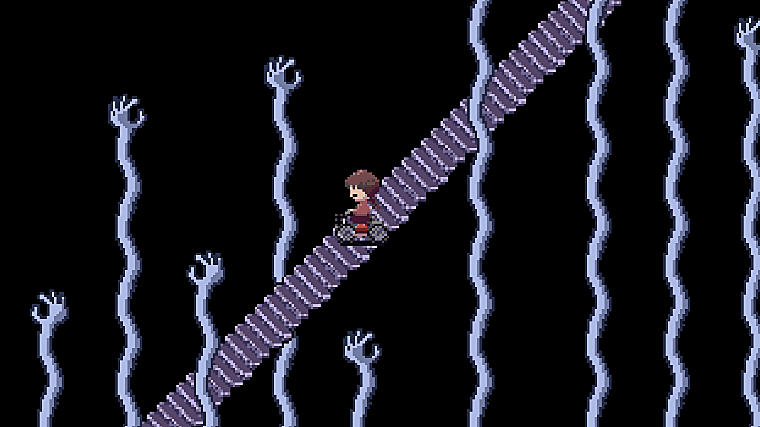 Madotsuki en uno de los pasajes de 'Yume Nikki'