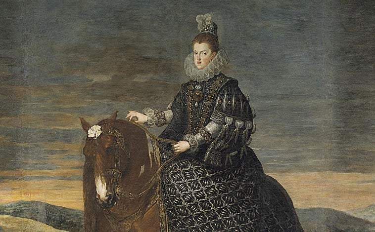 Imagen principal - Margarita de Austria con el joyel en un retrato de Velázquez, detalle del reportaje de Juan Balansó y fotografía de Elizabeth Taylor con la perla que le regaló Richard Burton