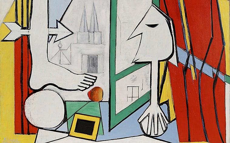 Imagen principal - Arriba, 'La ventana abierta', de Picasso, 22 noviembre 1929. Nahmad Collection. Sobre estas líneas, a la izquierda, 'El escultor y la estatua', de Picasso, Cannes, 20 julio 1933. Museo Berggruen, Berlín. A la derecha, 'Cabeza de joven de frente y de perfil', de Picasso, 1926. Staatsgalerie de Stuttgart