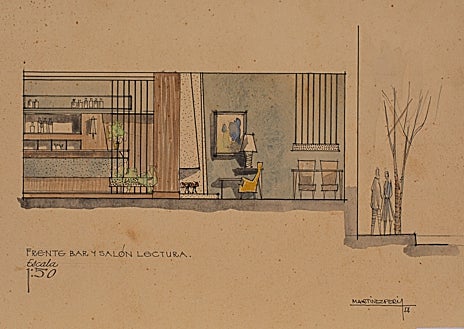 Imagen secundaria 1 - De arriba abajo, montaje de 'Disputa y pausa'; 'Fernte bar y salón de lectura' (1954), de José Martínez Peris; y 'Joven pálida', de ángeles Ballester