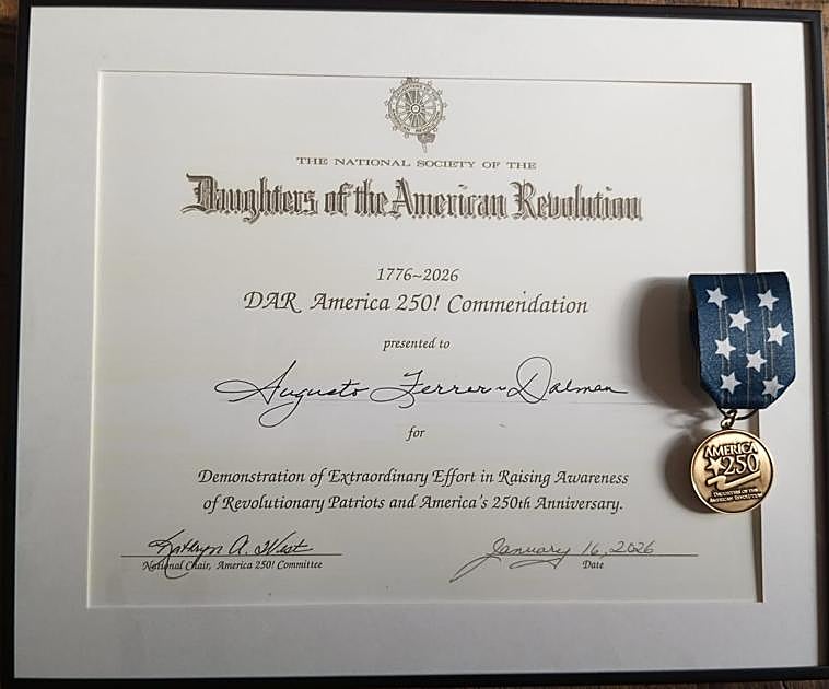 Imagem – Certificado e Medalha DAR Ferrer-Dalmau.