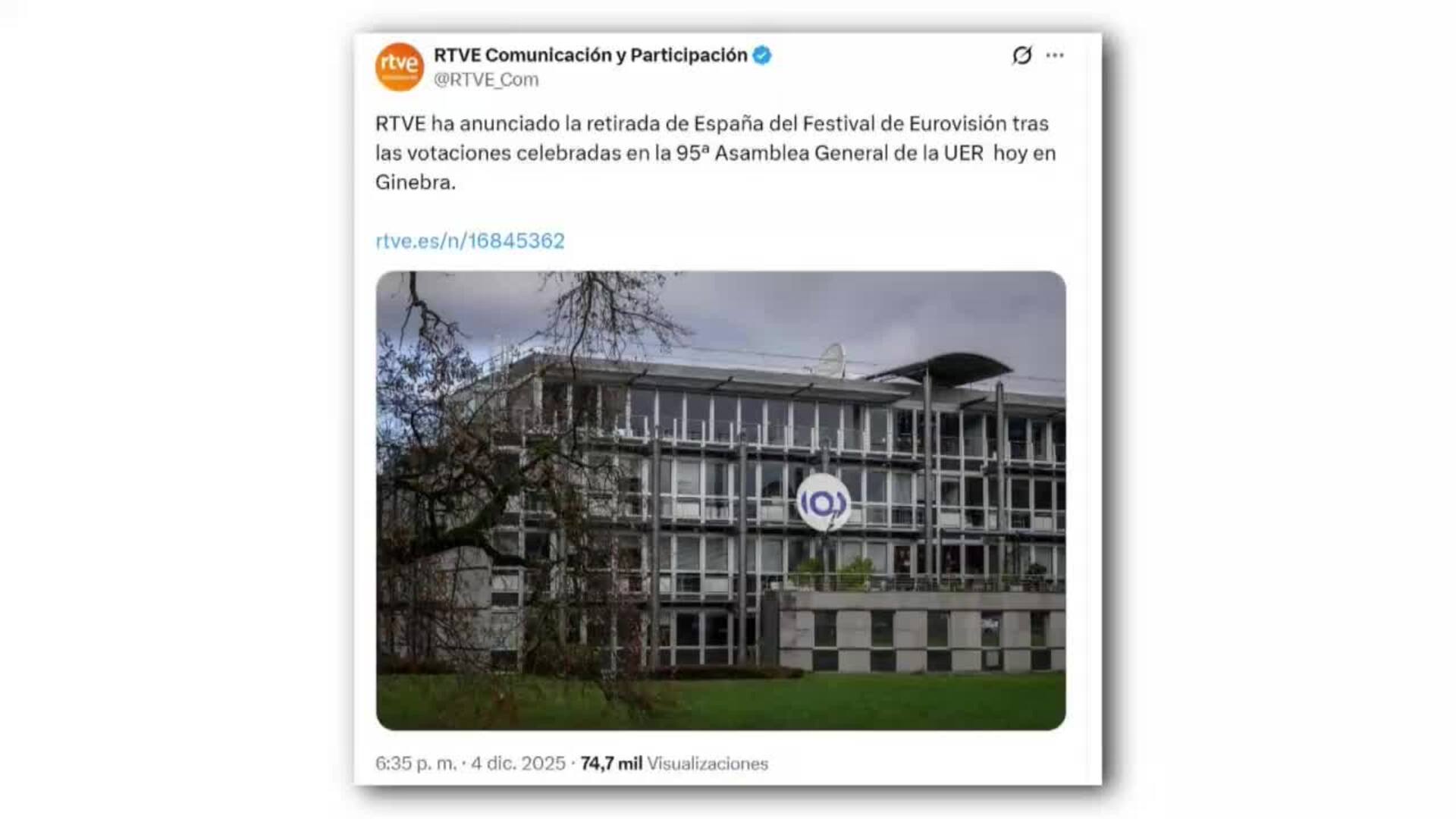 España se retira de Eurovisión tras confirmarse la participación de Israel en el certamen