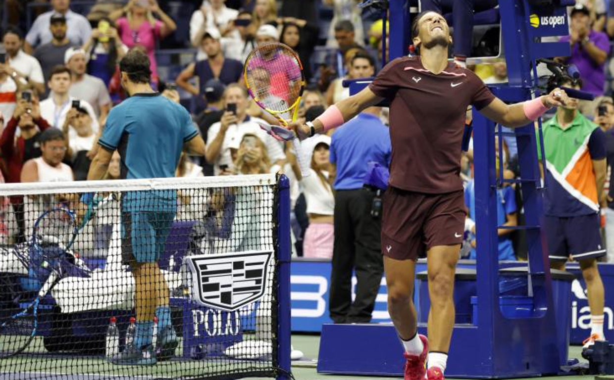 Nadal celebra la victoria ante Fognini.